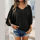 V-Neck Batwing Sleeve Knit Top - VacationGrabs