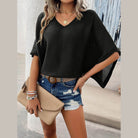 V-Neck Batwing Sleeve Knit Top - VacationGrabs