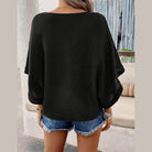 V-Neck Batwing Sleeve Knit Top - VacationGrabs