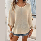 V-Neck Batwing Sleeve Knit Top - VacationGrabs