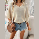 V-Neck Batwing Sleeve Knit Top - VacationGrabs