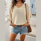 V-Neck Batwing Sleeve Knit Top - VacationGrabs