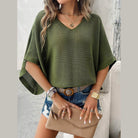 V-Neck Batwing Sleeve Knit Top - VacationGrabs