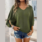 V-Neck Batwing Sleeve Knit Top - VacationGrabs