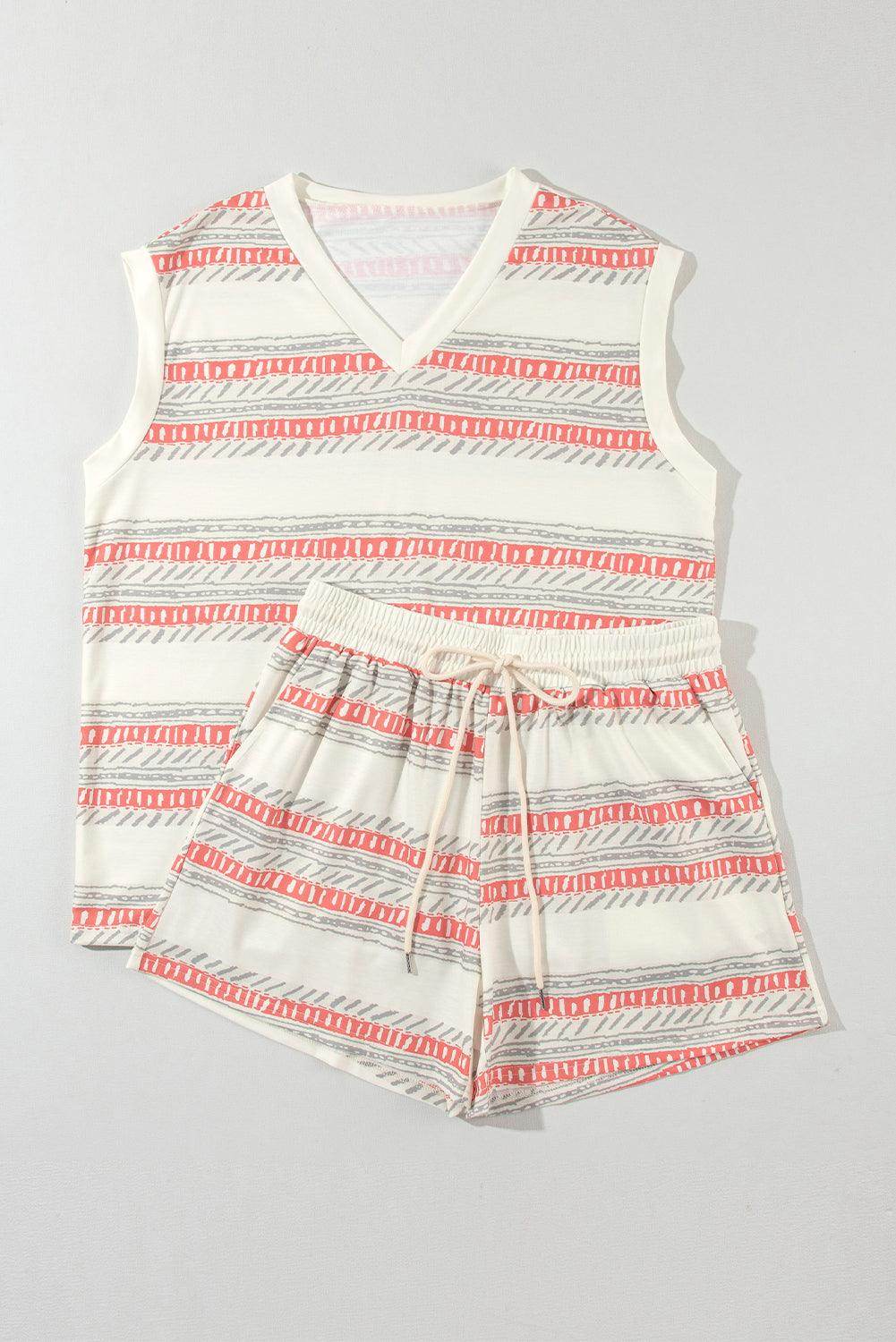 V-Neck Sleeveless Top and Drawstring Shorts Set - VacationGrabs