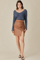 V-Neck Washed Crop Sweater - VacationGrabs