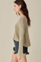 V-Neck Washed Crop Sweater - VacationGrabs