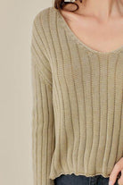 V-Neck Washed Crop Sweater - VacationGrabs