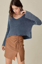 V-Neck Washed Crop Sweater - VacationGrabs
