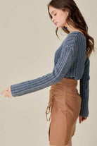 V-Neck Washed Crop Sweater - VacationGrabs