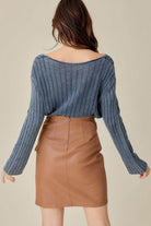 V-Neck Washed Crop Sweater - VacationGrabs