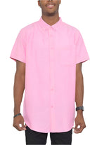 Pink WEIV Short Sleeve Shirt for Men's Vacation Attire for Men with Button Closure