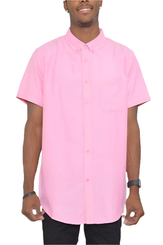 Pink WEIV Short Sleeve Shirt for Men's Vacation Attire for Men with Button Closure