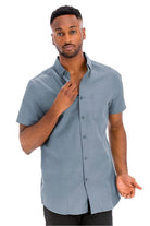 WEIV Men's Short Sleeve Shirt in Light Blue, perfect for vacation attire for men
