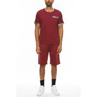 WEIV men's vacation casual shorts for men in maroon paired with matching t-shirt outfit