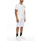 WEIV men's white vacation casual shorts for men paired with white t-shirt and sneakers