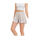 VacationGrabs beige vacation casual shorts for women with a comfortable elastic waistband and relaxed fit
