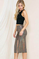 Shimmery Women's Vacation Fashion Skirt with Side Slit from Orange Farm Clothing, perfect for summer outings