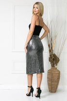 Shiny silver Vacation Fashion Skirt by Orange Farm Clothing, perfect for stylish summer outings