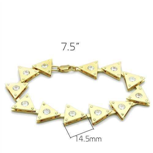 Golden triangle bracelet with clear stones, perfect vacation jewelry for women, 7.5 inches in length