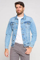 Blue Age men's vacation light blue jacket in denim style with front buttons and pockets