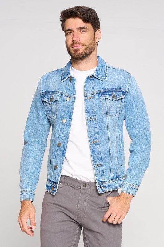 Blue Age men's vacation light blue jacket in denim style with front buttons and pockets