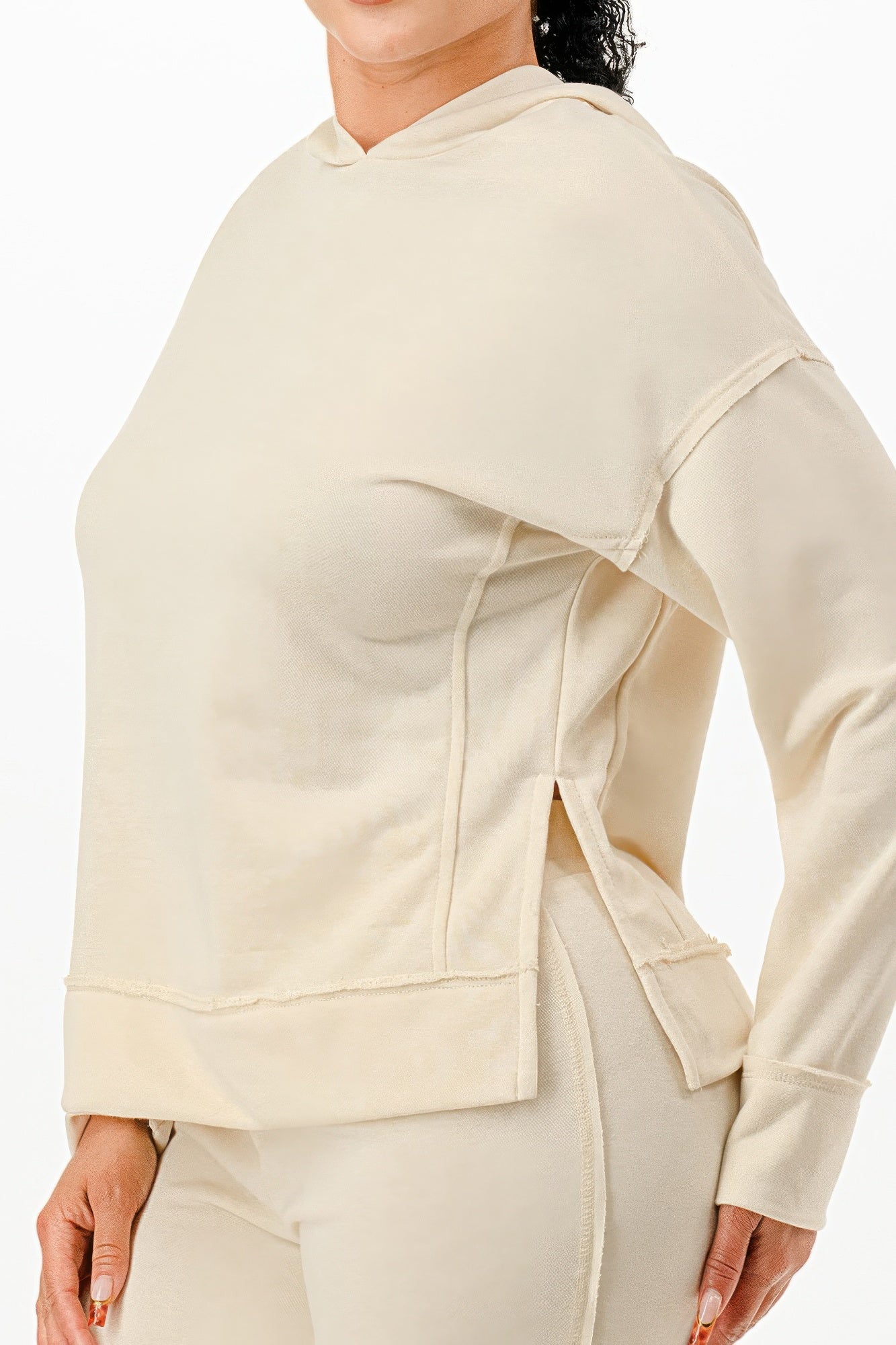 VacationGrabs women's beige vacation loungewear set with hoodie and comfortable pants