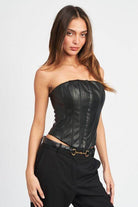 Emory Park Women's Black Faux Leather Bustier for Stylish Vacation Outfit