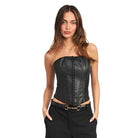 Emory Park Women's Black Leather Strapless Bustier for a stylish vacation outfit bustier