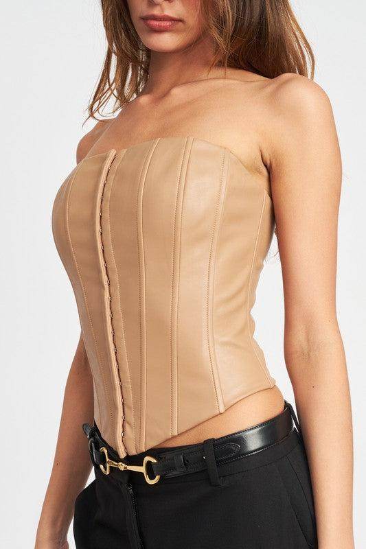 Emory Park Women's Beige Vacation Outfit Bustier with Structured Design and Adjustable Fit