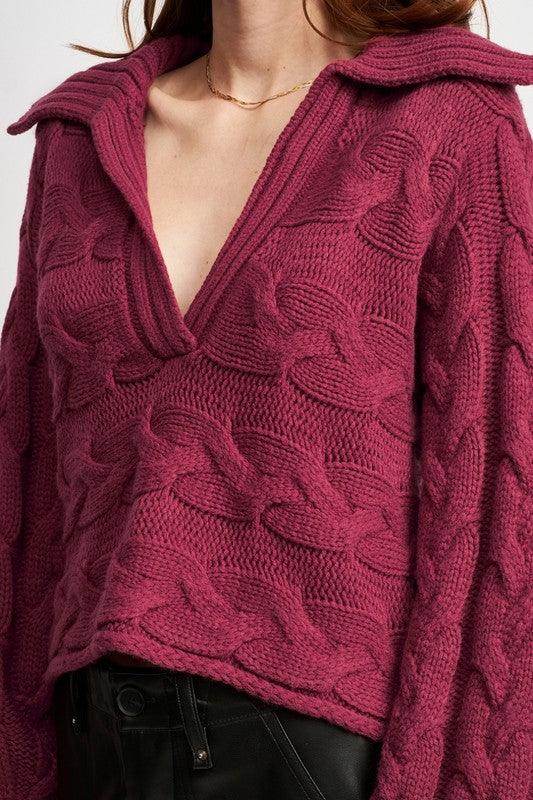 Emory Park Women's Maroon Cable Knit Sweater for stylish vacation outfit ideas