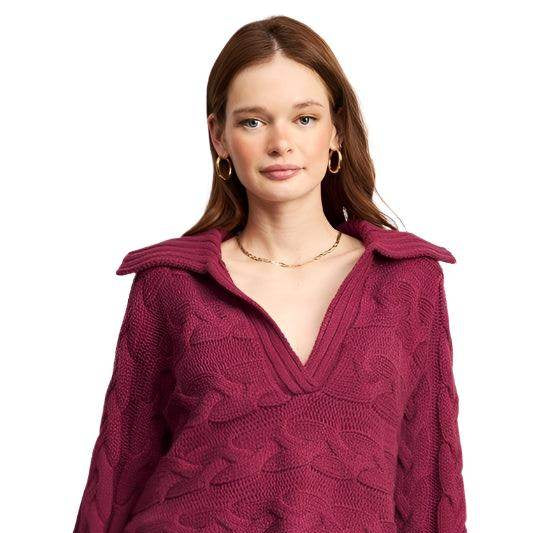 Emory Park Women's Cable Knit Sweater in Burgundy, perfect for vacation outfit ideas