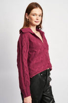 Emory Park women's cable knit sweater in burgundy, perfect for vacation outfit ideas