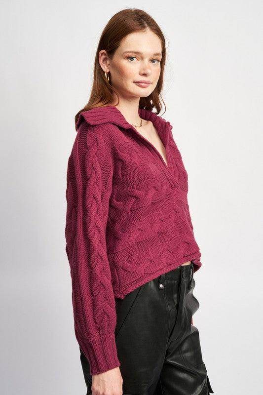 Emory Park women's cable knit sweater in burgundy, perfect for vacation outfit ideas