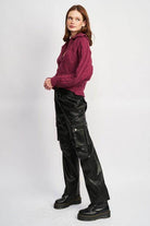 Emory Park Burgundy Women's Sweater Perfect for Vacation Outfit Ideas with Black Cargo Pants