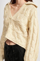 Emory Park Women's Cream Cable Knit Sweater for vacation outfit ideas with a stylish collar