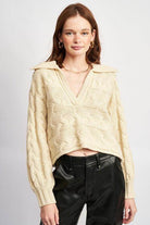Emory Park Women's Cream Cable Knit Sweater, perfect for vacation outfit ideas with a stylish collar