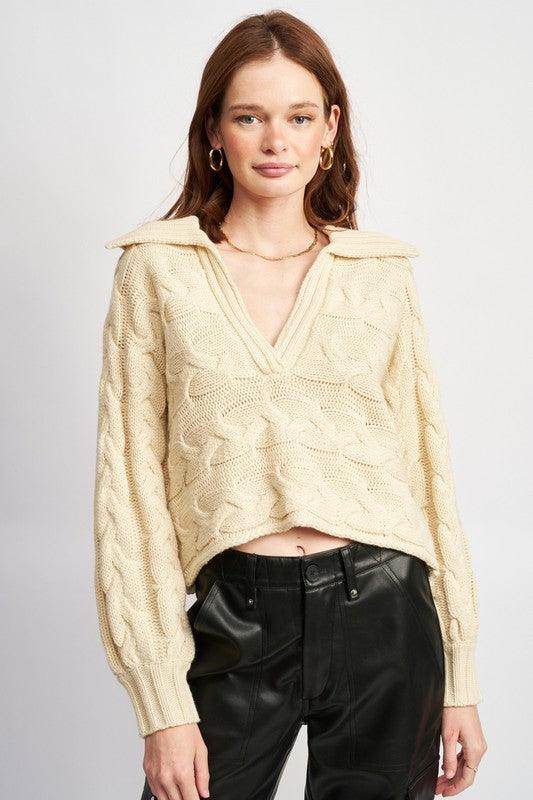 Emory Park Women's Cream Cable Knit Sweater, perfect for vacation outfit ideas with a stylish collar