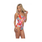 Beach Joy Bikini vacation ready one shoulder swimsuit with floral print and side cutout in red