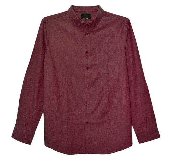 WEIV Men's Button Down Vacation Shirts in Burgundy with Long Sleeves and Classic Fit