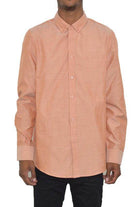 WEIV Men's Button Down Vacation Shirts in Peach Color with Long Sleeves and Pocket
