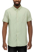 WEIV Men's Short Sleeve Vacation Shirts in Light Green with Button Down Collar and Pocket