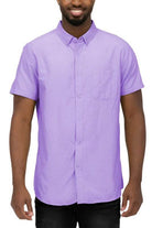 WEIV Men's Short Sleeve Vacation Shirts in Lavender with Button-Down Design and Chest Pocket