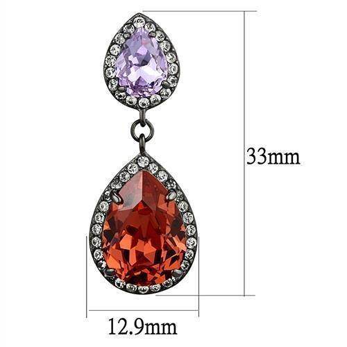 Vacation statement earrings for women featuring purple and orange gemstones with sparkling crystals