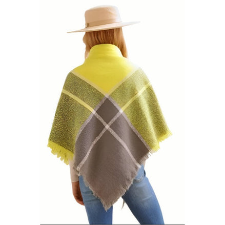 Bella Chic Women's Poncho in Bright Yellow and Gray, a perfect vacation style accessory