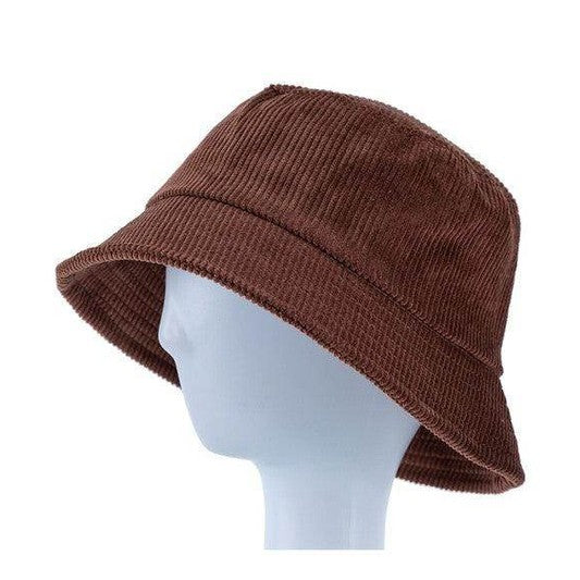 Brown corduroy vacation style bucket hat for trendy sun protection
