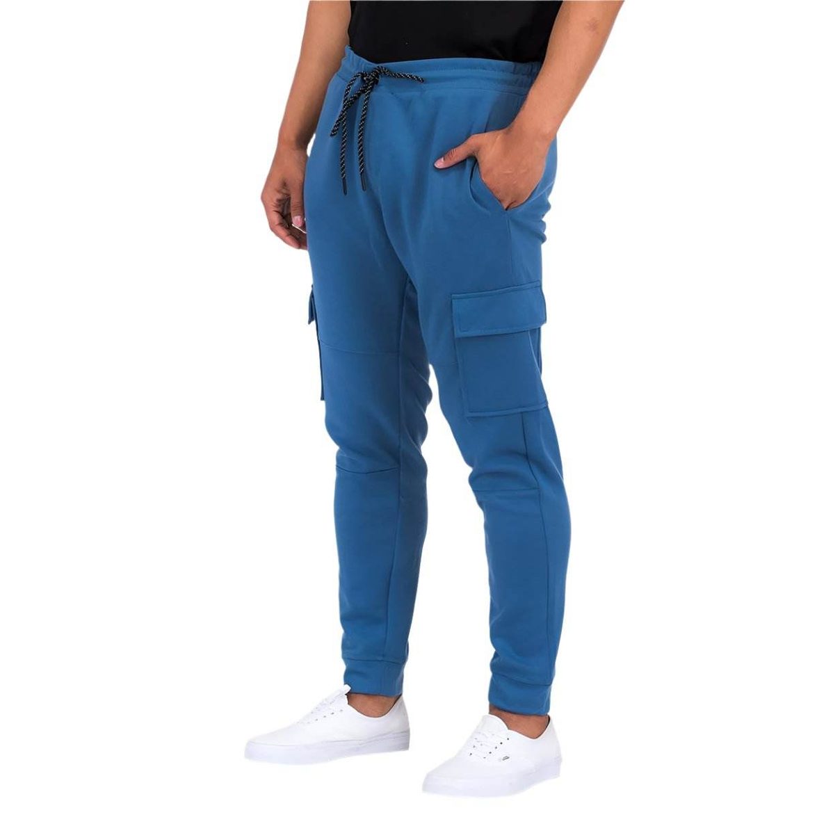 WEIV Men's Vacation Style Cargo Pants in Blue with Side Pockets for Comfortable Activewear