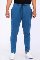 WEIV men's vacation style cargo pants in blue with adjustable drawstring and side pockets