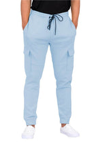 WEIV Men's Vacation Style Cargo Pants in Light Blue with Adjustable Drawstring Waist