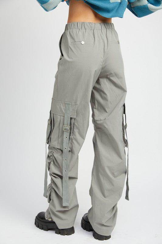 Emory Park women's vacation style cargo pants in gray with adjustable sides and pockets